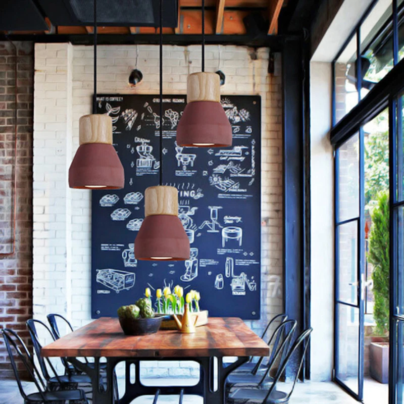 Nordic Concret Indoor Led Pendant Lamp Cement Wood Hanging Lights Fixture Vintage Loft Restaurant Bedroom Bar Cafe Aisle | Лампы и