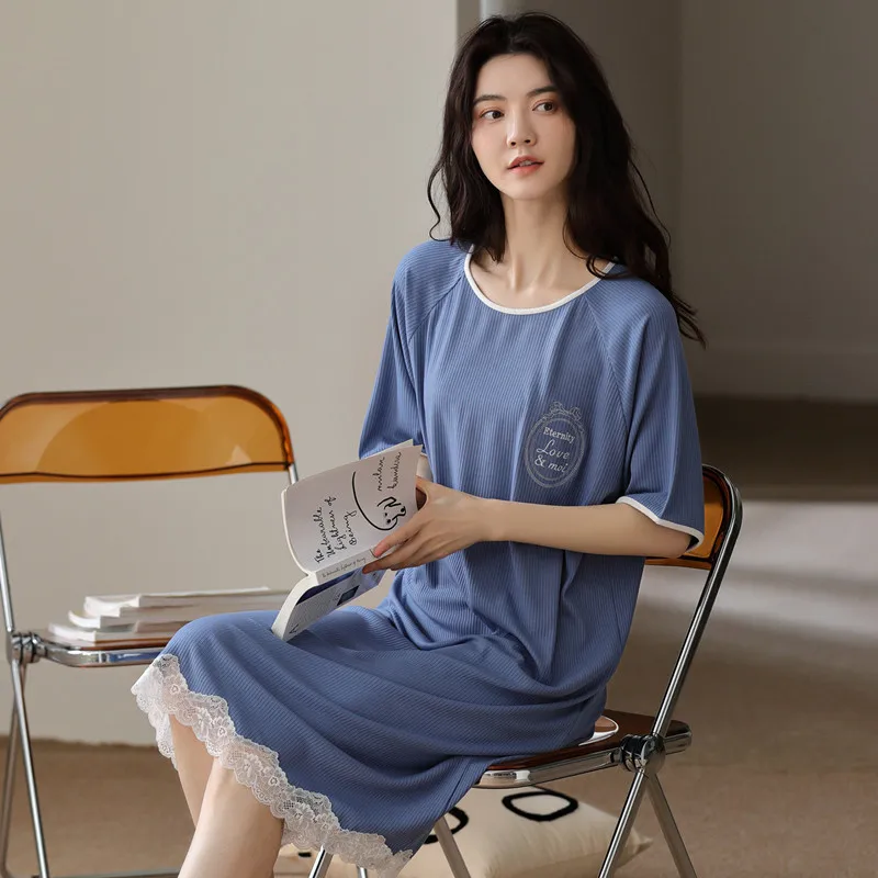 Modal Nightdress Women's Summer Nightwear Short Sleeve Simple Loose Casual Thin Nightgown Size Household Clothes Sleepwear