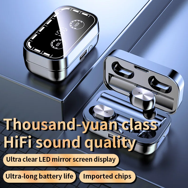 

T16 2000mAh Mirror Charge Box Mini Earbuds TWS Earphone With LED Display In-Ear Wireless Sports Headphone Emergency Flashlight