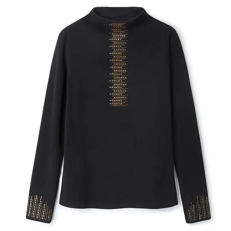 

Woman TShirts Crop Top Women Fall/Winter Slim Long Sleeve Turtleneck Velvet Padded Mujer Camisetas