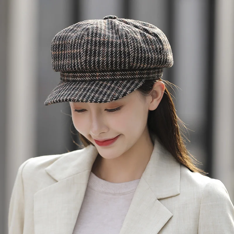 

Women Baseball cap For Winter Female Cotton Hats Plaid Vintage Fashion Octagonal Casual boina Spring 2021 Brand New Women's Caps