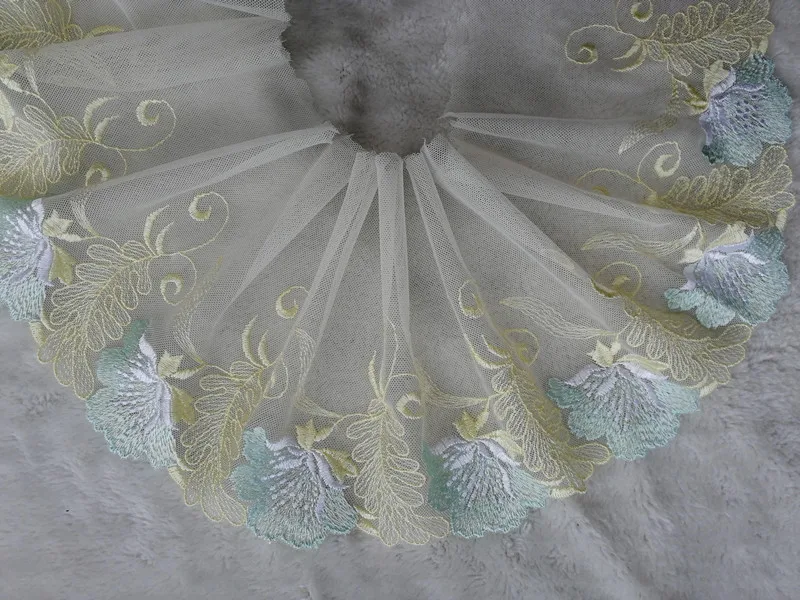 2Yards 15cm Wide Embroidered Lace Trim Mesh Yellow Green Fabric For Bra Lingerie Underwear Handmade Dress Decor Hair Accessories - купить по