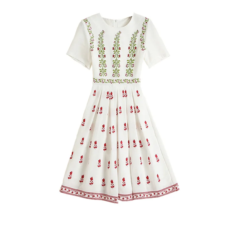 

Elegat White Floral Embroidery Mini Women Dress 2020 Summer Runway Designer O-neck Short Sleeve A-line Slim Dress Female