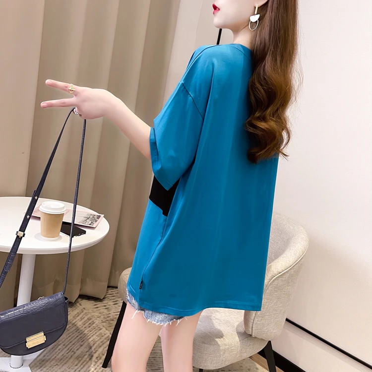 #0711 розовая красная синяя белая уличная футболка Женская хлопковая Повседневная