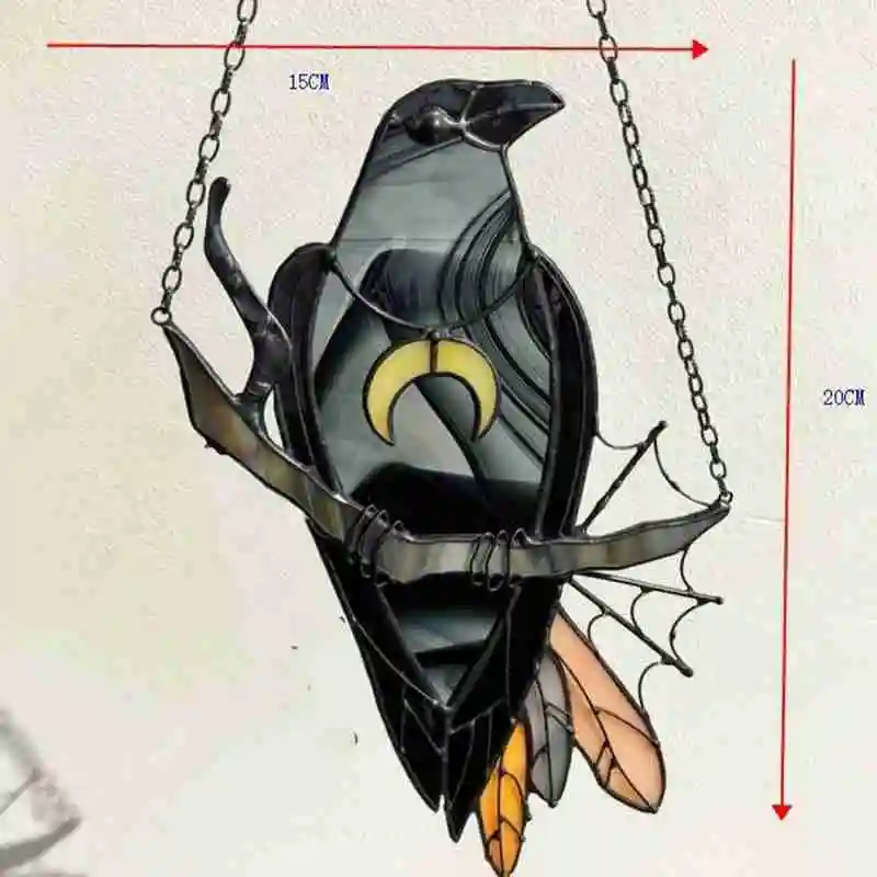 

Raven witch spotted suncatcher black bird with moon necklace hanging ornament wall window decorative X8Q7