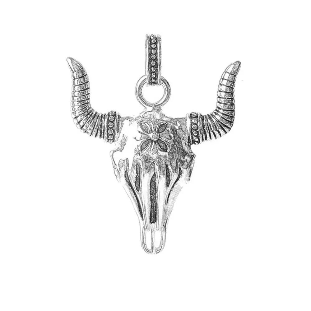 Кулон в виде Головы Быка и цветка из серебра 925 пробы|Подвески| |