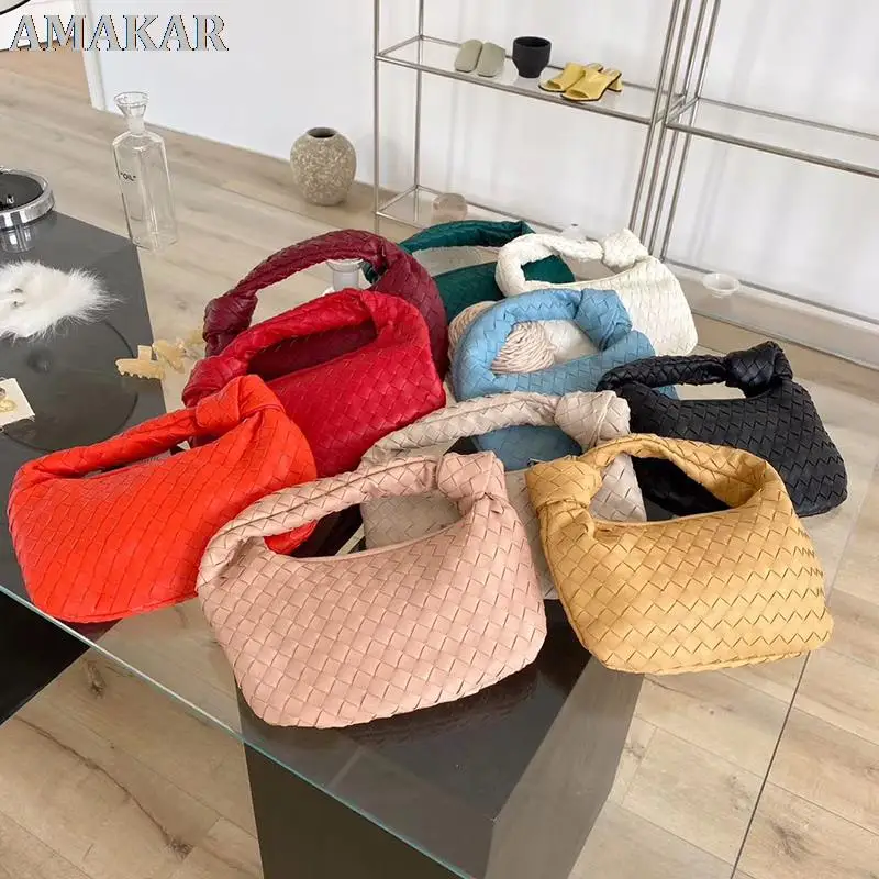 

2021 модная плетеная сумка ручной работы, роскошная плетеная кожаная сумка на плечо с принтом, женская сумка-хобо через плечо из ПУ кожи с узло...