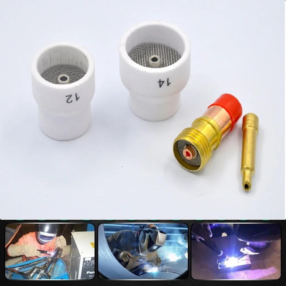 

4PCS Aluminia Nozzle Set Welding Ceramic Cup 14#12# 2.4MM For Tig ARC Weld Parts Ceramic Welding Sets White High Quality