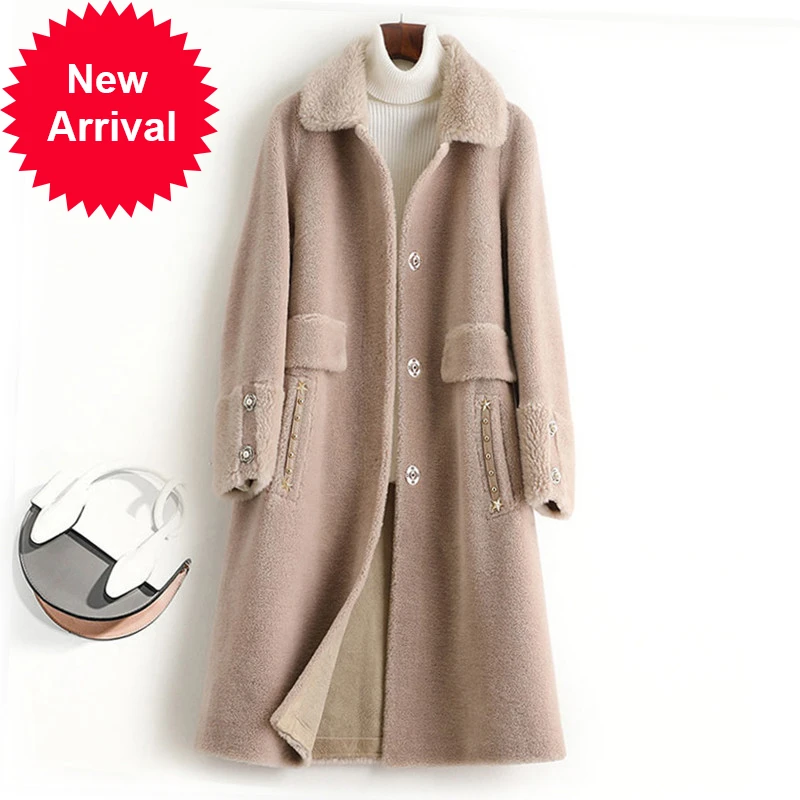 

Женское шерстяное пальто из натурального меха, куртка-Тренч, зимние теплые женские парки большого размера с овчиной, пальто A50048