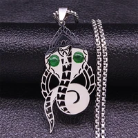 2022 eye snake green natural stone stainless steel chain necklaces women silver color necklace jewelry chaine collier n4406s04