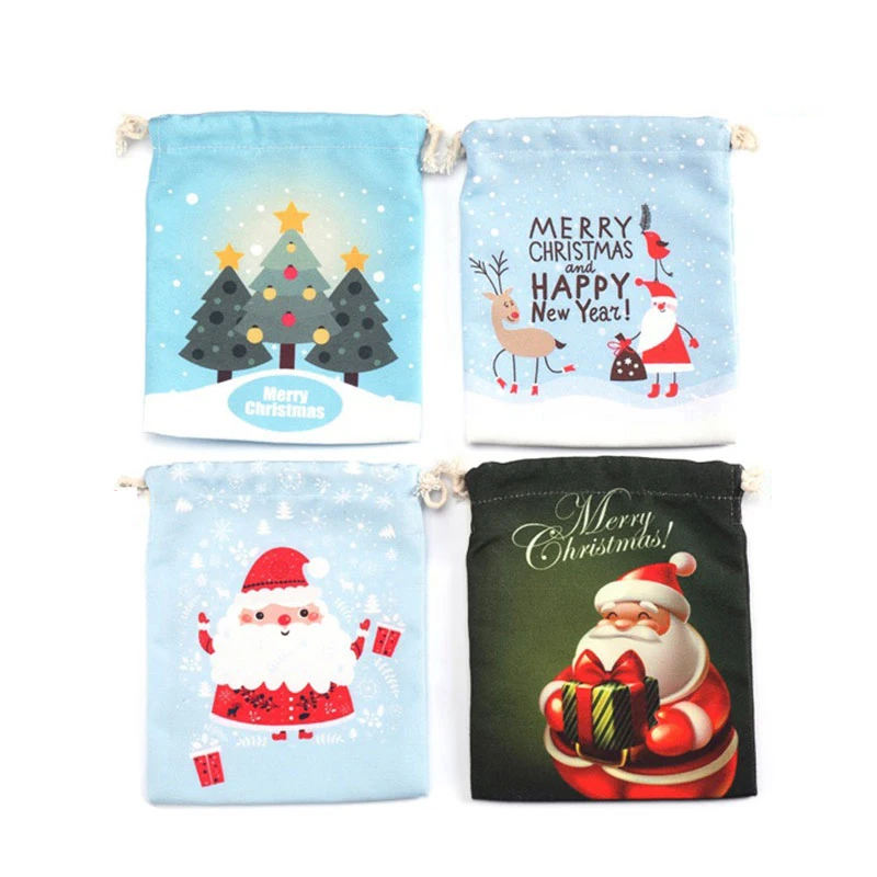

2019 New Year Gifts Christmas Candy Bag Santa Claus Drawstring Shopping Bag Women Men Kids Vintage Canvas Fresh Bag Tote Pouch