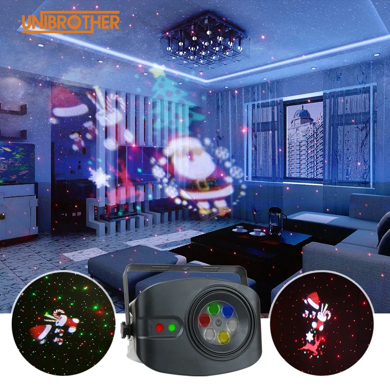 

Christmas Party Lights Music Sound Control Strobe Projector for Family Birthday Santa Claus Dynamic Animation Lights 48 Pattern