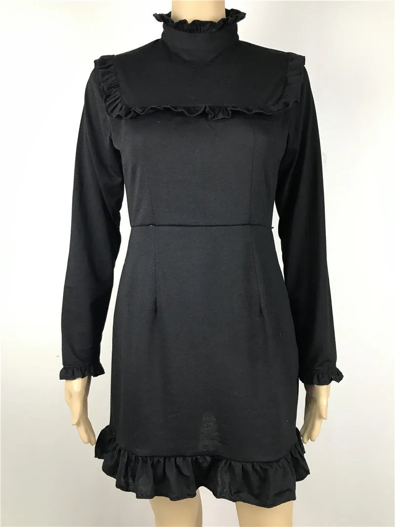 

Women Autumn Sprintg Elegant Pink Black Mini Party Dress Ruffles Long Dleeve A Line Woman Dress Elegant Evening Dresses Vestidos