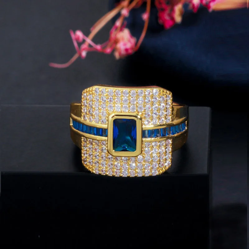 Blue CWWZircons Monaco роскошное 585 Желтое золото зеленый CZ Кольцо для женщин обручальное кольцо Дубай панк свадебные кольца R148 - Цвет основного камня: Blue