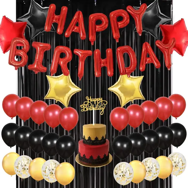 Red Black And Gold Balloons Birthday Decorations For Women Men Happy  Birthday Banner Star Foil Balloons Black Tinsel Curtain - Ballons &  Accessories - AliExpress