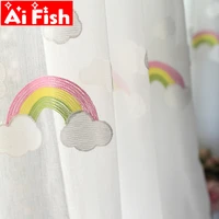 korean embroidered white cloud and rainbow sheer window bedroom curtains cotton flax panels tulle voile for living room 5