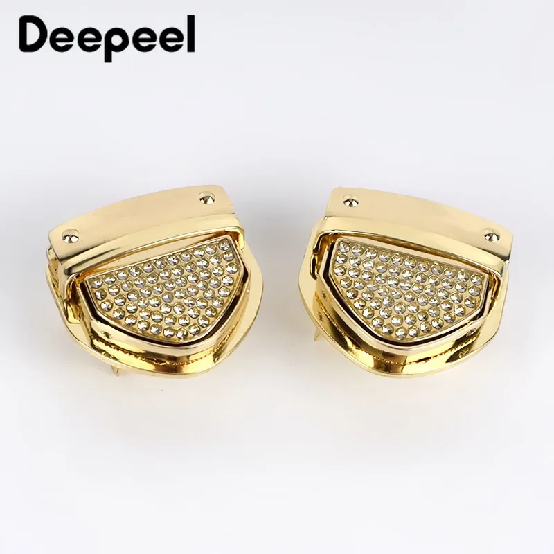 

2Set/Lot Metal Clasp Turn Lock Snap for Handbag Rhinestone Twist Locks Clasps Closure DIY Metal Buckle Hardware Accessories