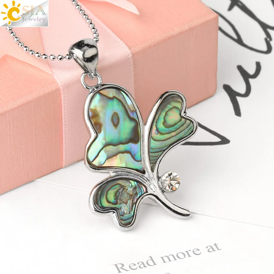 Женская подвеска из натурального абалона CSJA кулон в форме сердца фианита 3 листа