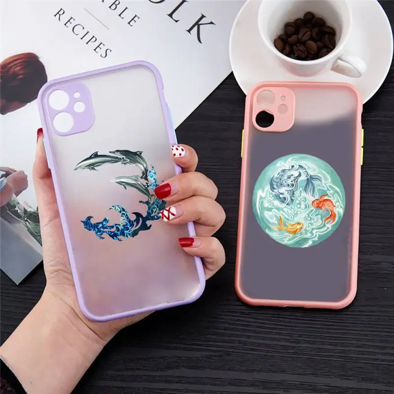 

Koi Fish Phone Case for iPhone 13 12 XS 11 pro max mini se2020 7 8 plus X XR color purple matte transparent coque shell capa
