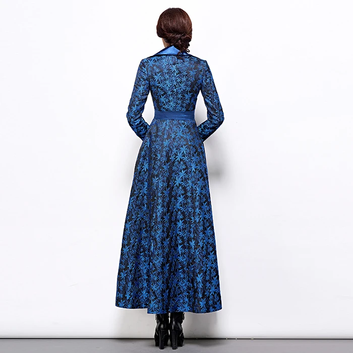 Женская ветровка с жаккардовым узором длинная синяя поясом на заказ A30|Женские