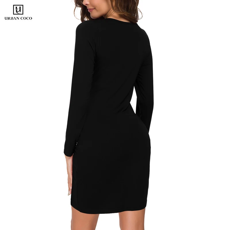 Urban CoCo Women's Long Sleeve Round Neck Bodycon Midi Fitted Dress | Женская одежда