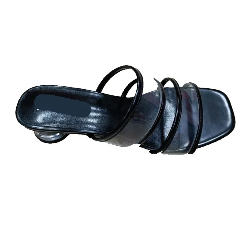 

Shoes Woman's Slippers Square heel Low Luxury Slides Transparent Heel Jelly Flip Flops Med 2021 Block Summer Designer Glitter Ru
