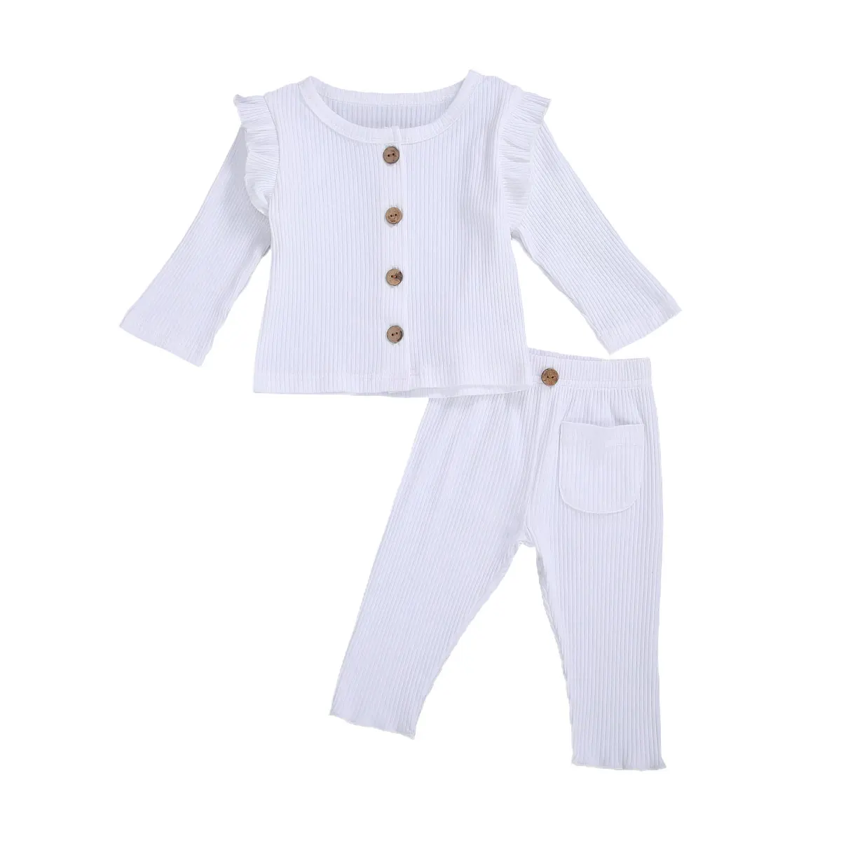 

0-24M Cute Baby Girls Clothes Outfits Solid Color Single-Breasted Long Sleeve T Shirts Long Pants Autumn Spring 2 Pieces Set