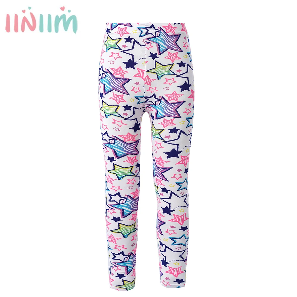 

Детские эластичные леггинсы из молочного волокна с принтом пятиконечной звезды и эластичным поясом для девочек