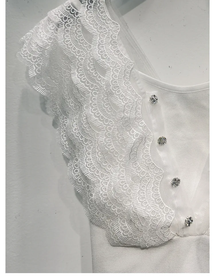 

High Quality Summer New Style Lace Embroidery Stitching Self-cultivation Knitted Vest Camisole Top Women