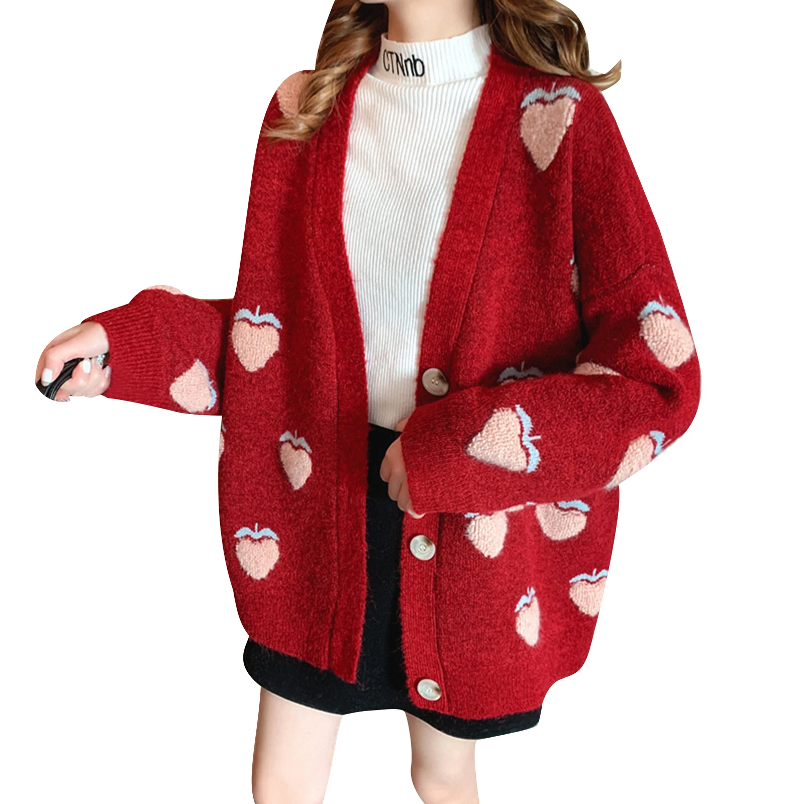 

Women Loose V-neck Knitted Cardigan Sweater Korean Single-breasted Pockets Outerwear Tops 2021 Harajuku Plaid Print Sweaters