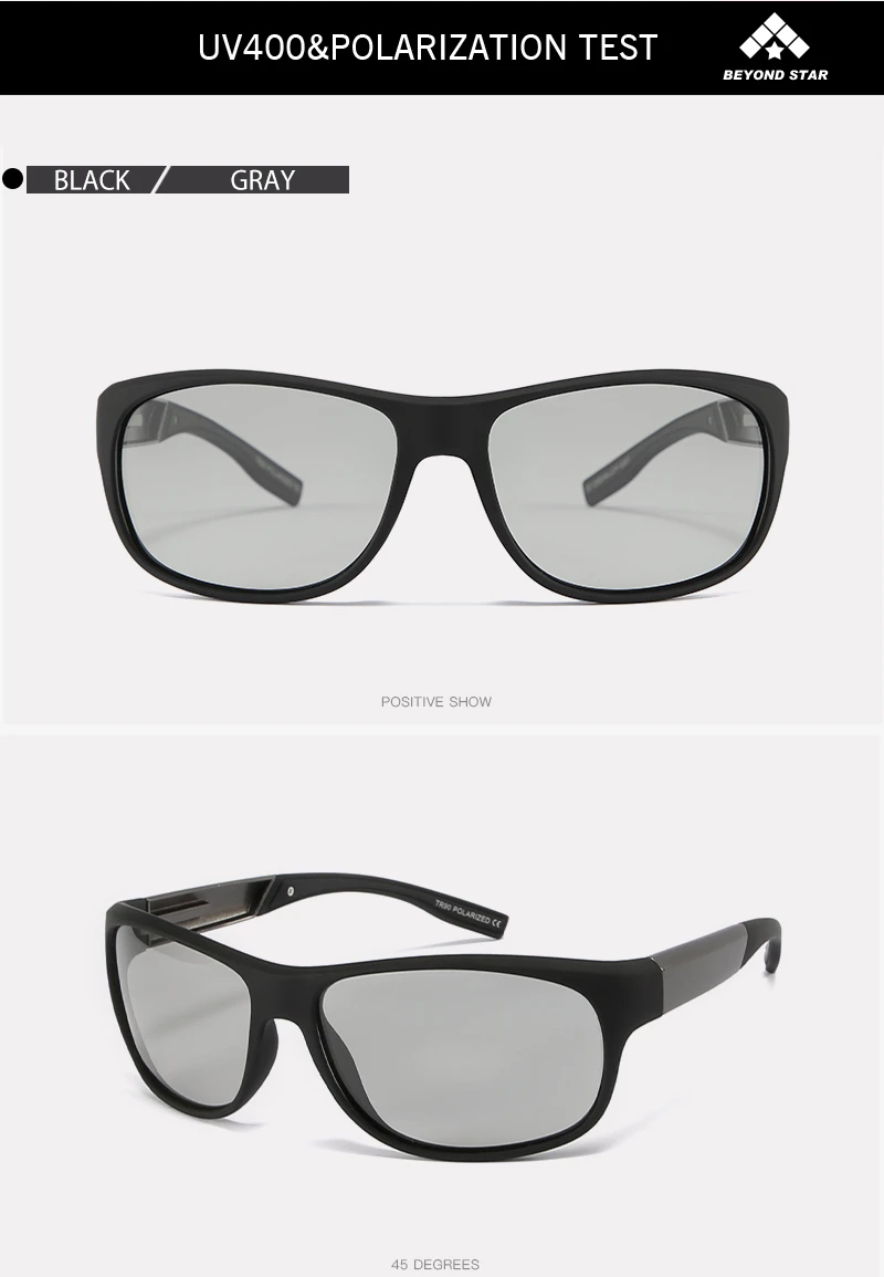 BEYONDSTAR Photochromic Polorized Fishing Sunglasses Men TR90 Square Frame Driving Women Glasses Oculos Masculino TR9144