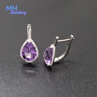 mh fine jewelry natural amethyst gemstone sterling 925 silver good fashion water drop earrings engagement gift mhe0085