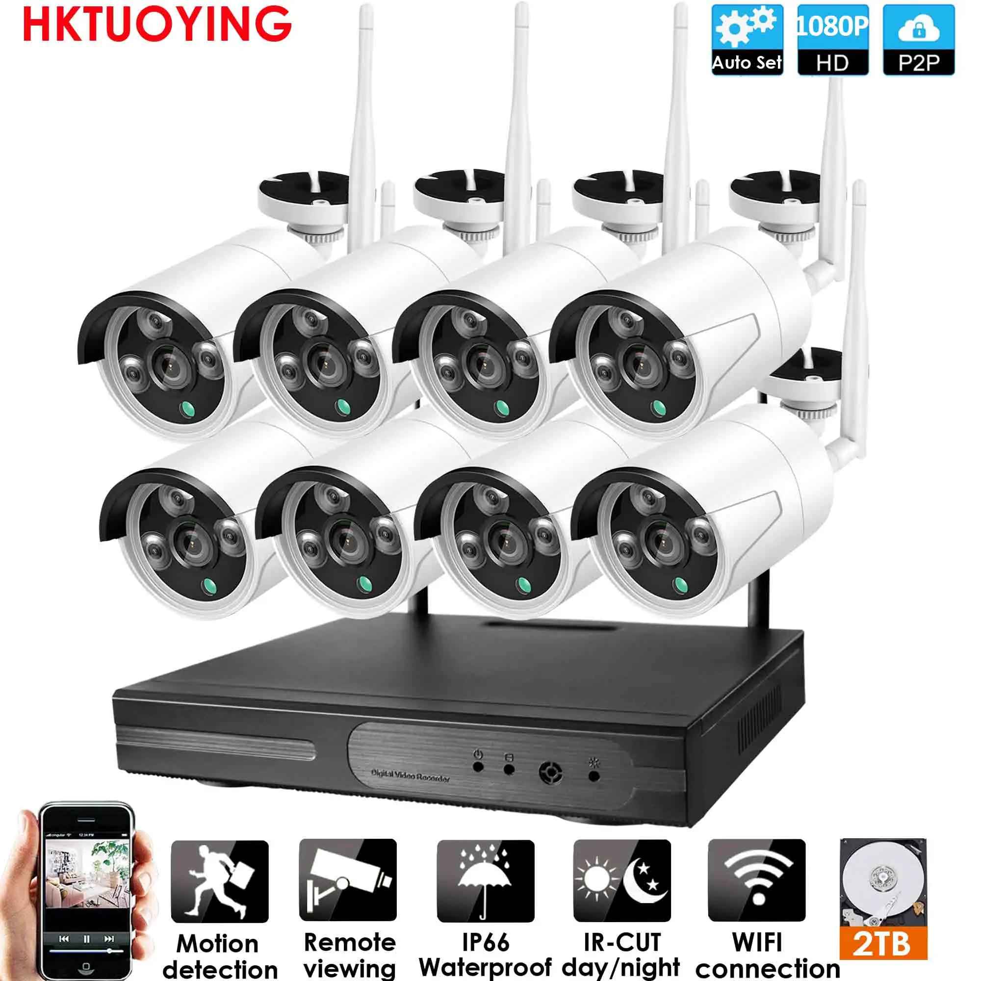 8CH 1080P WIFI Audio 4ch 1080P Аудио Беспроводной NVR комплект P2P 1080P Крытый Открытый ИК ночного видения безопасности 2.0MP аудио IP камера wifi CCTV система - Цвет: 8CH 1080P WIFI Audio