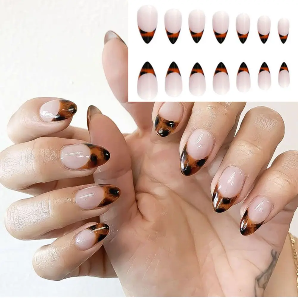 24 шт./кор. съемные накладные ногти с карамельным покрытием французским миндалем