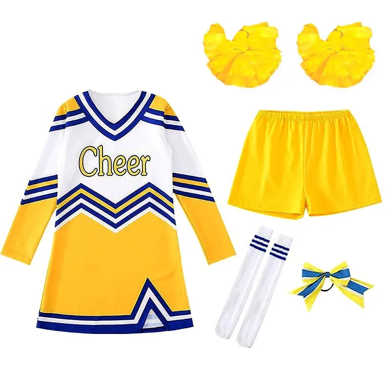 5pcs/Set Contrast Color Schoolgirl Costume Cheerleader Pompoms Uniform Girls Boy School Games Football Gymnastics Match Suit