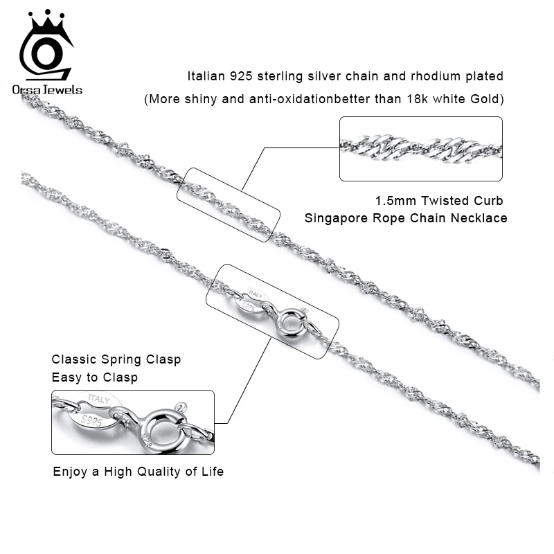 ORSA JEWELS модное 2 3 мм 925 серебро витой панцирного плетения Сингапур на веревке