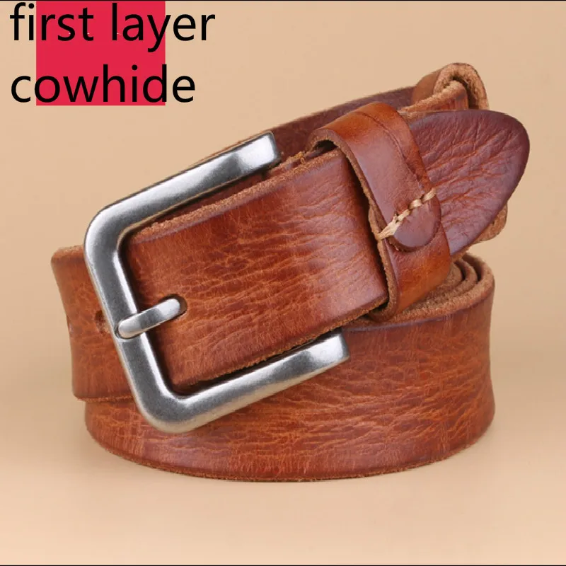 High Quality cow genuine leather luxury strap male belts for men new fashion classice vintage pin buckle men belt Coffee Black