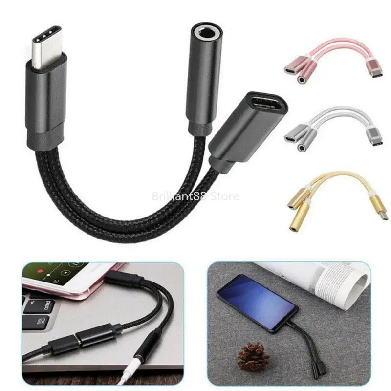 

Adaptador de Cable de carga de Audio 2 en 1, USB-C tipo C a 3,5mm, Aux, divisor de auriculares para Xiaomi, Huawei Y Samsung