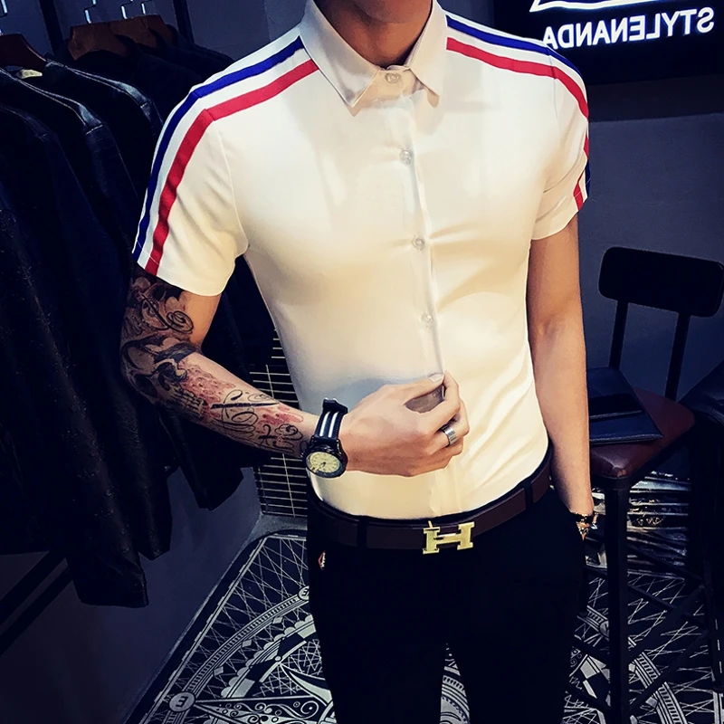 

Manche Homme Chemise Court Summer Clothes Camicia Uomo Hairdresser Barber Shop Barber Men's Short-sleeved Shirt Moda Hombre 2020