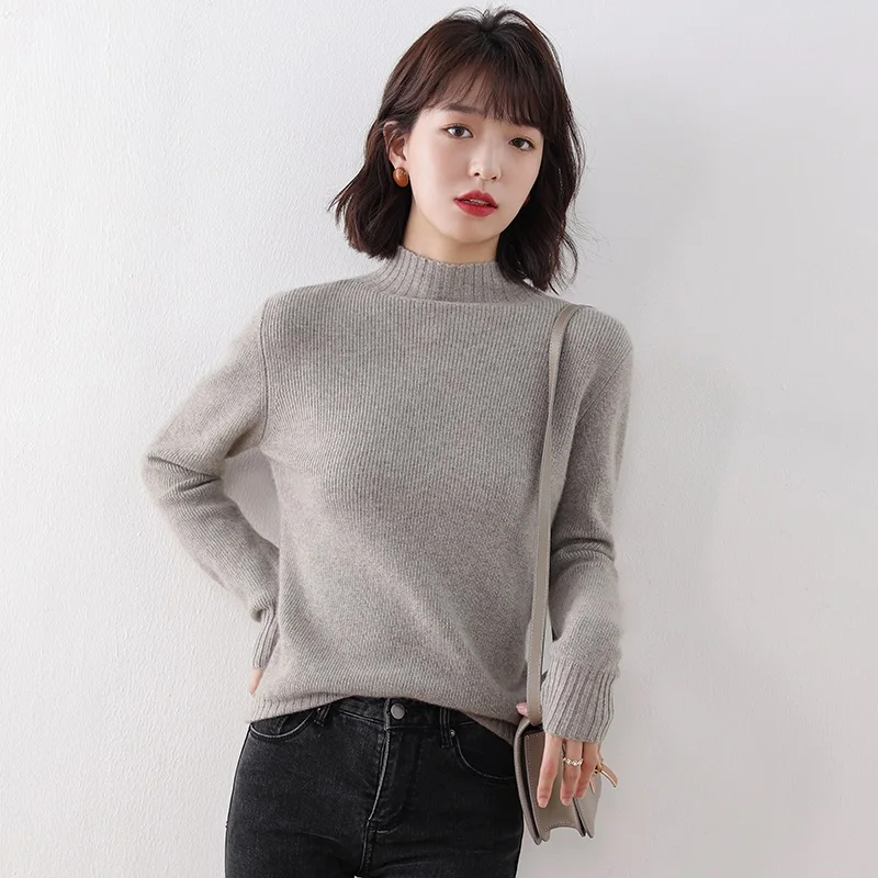 

Зимний женский свитер с воротником «хомут», кашемировые пуловеры с длинным рукавом, женская вязаная мягкая теплая одежда, джемперы, топы