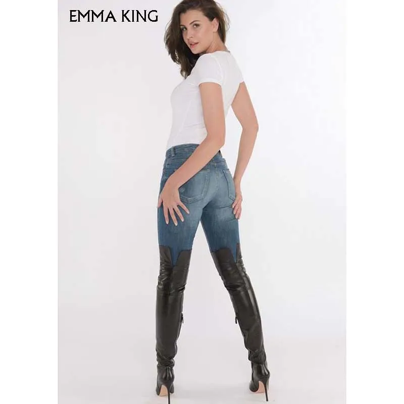 Новинка высокие сапоги трубы Женские Сапоги выше колена из искусственной кожи с