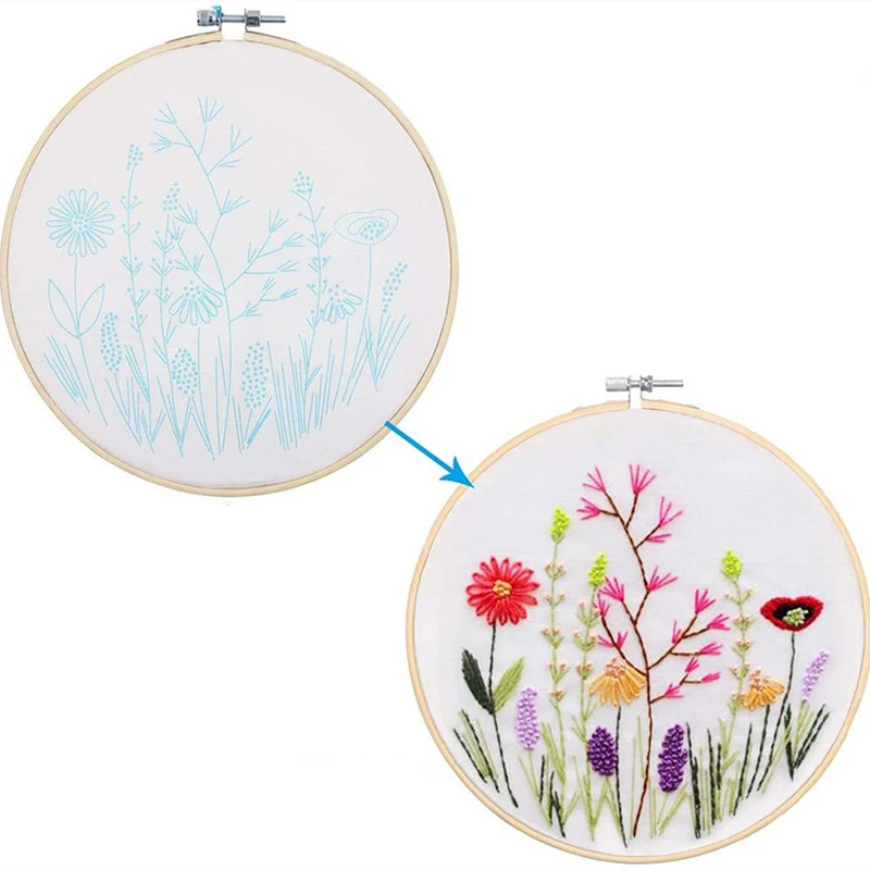 

DIY Flowers Plants Pattern Embroidery Set Needlework Tools Printed Embroidery Fabric Round Embroidery Kit DIY Sewing Craft Kit