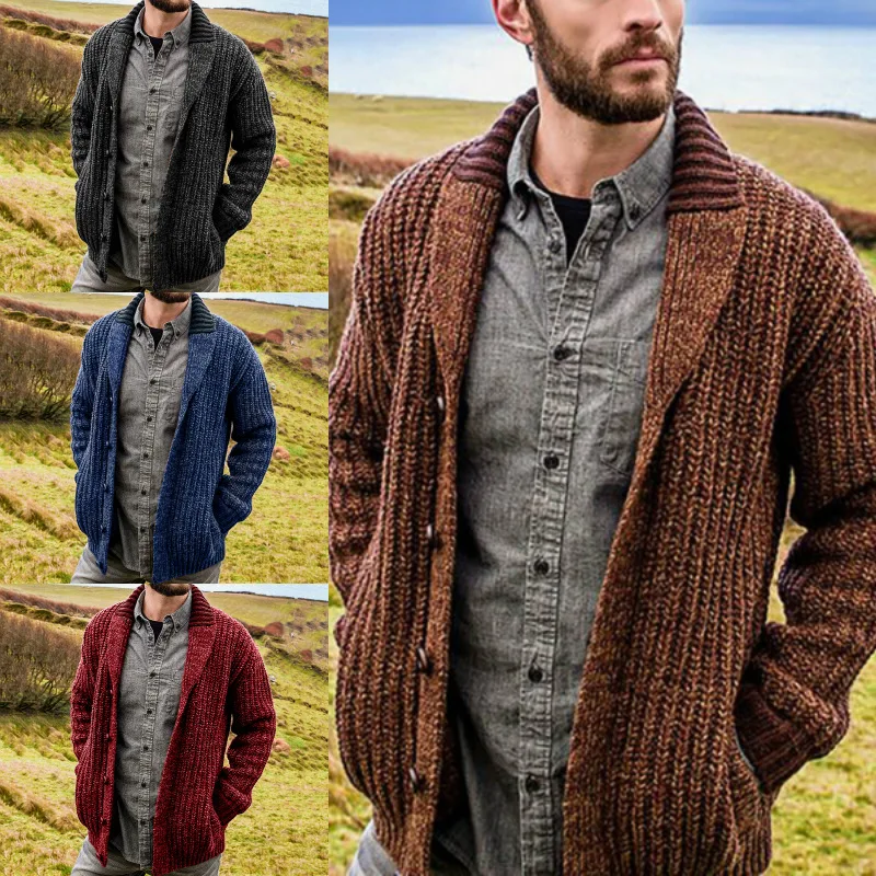 

2021 Fall Winter Men Cardigan Solid Color Long Sleeve Knitted Sweater Coat Men Clothing sweatshirt