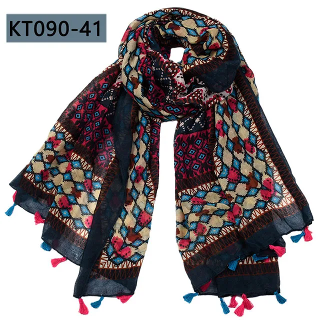 KT090-41 180*90 см женский шарф хлопковая вискоза цветочные длинные шарфы с кисточками Женская шаль винтажные женские шарфы обтягивающие Осень Зима Весна - Цвет: KT090-41
