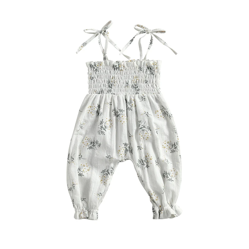 

Hot Sale Fashion Newborn Baby Girls Pineapple/Floral Print Romper Jumpsuit Sleeveless Lace-up Jumpsuit for Kids Girls Wholesale