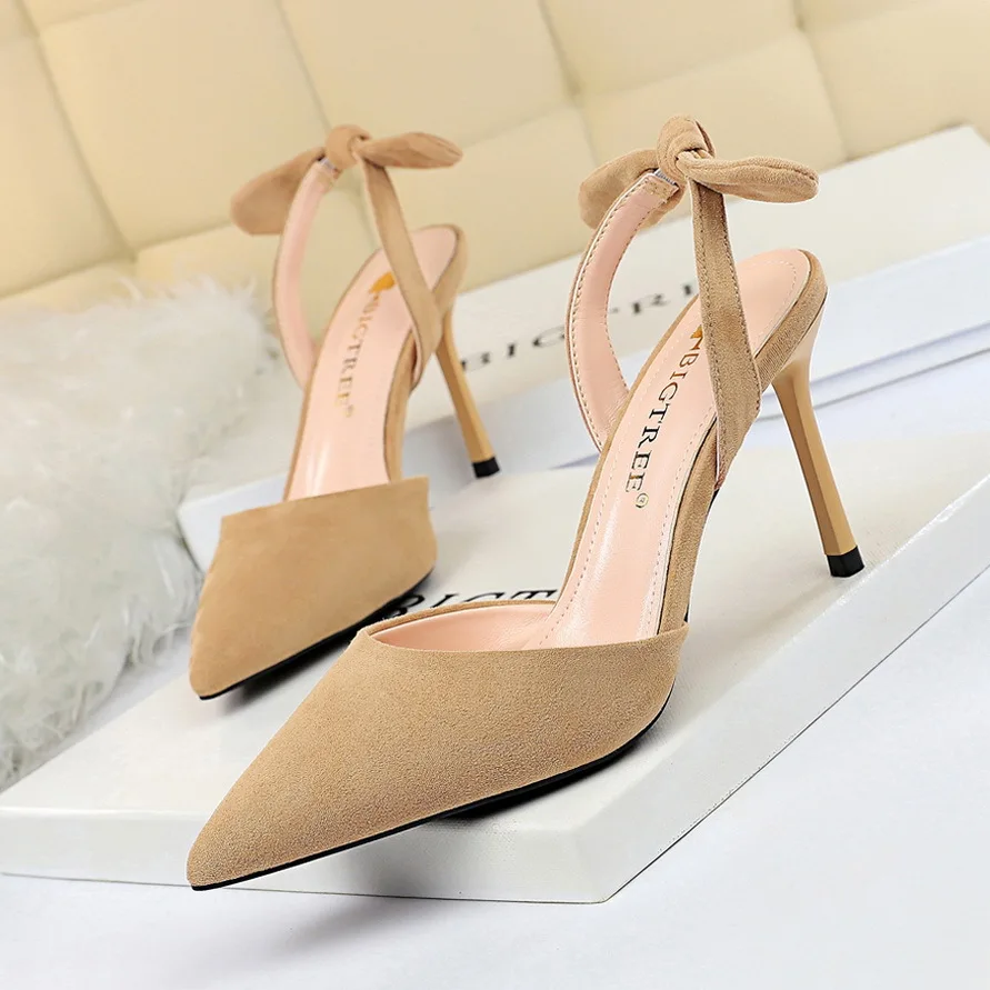 

2021 fashion sexy women's high heels heeled ultra-high heeled women's shoes suede with a shallow tip hollow women's sandals