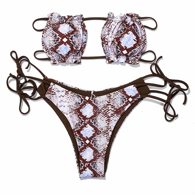 

ZTVitality Snakeskin Sexy Bikinis Strapless Bandage Bikini 2020 New Arrival Padded Bra Mid Waist Swimsuit Female Swimwear Women