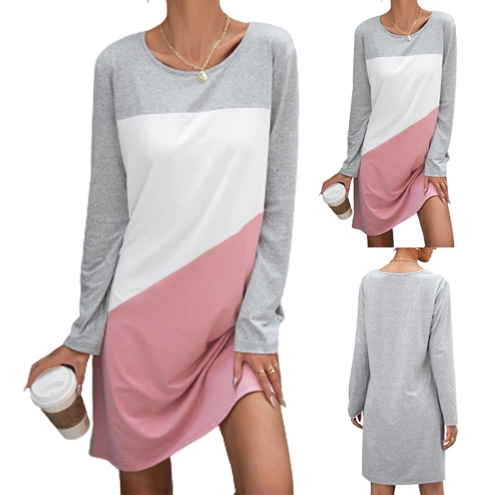 

Contrast Patchwork A-line Dress Mid-Length Casual Dresses Autumn Slim Fit Sweet Holiday Winter Women's Clothing
