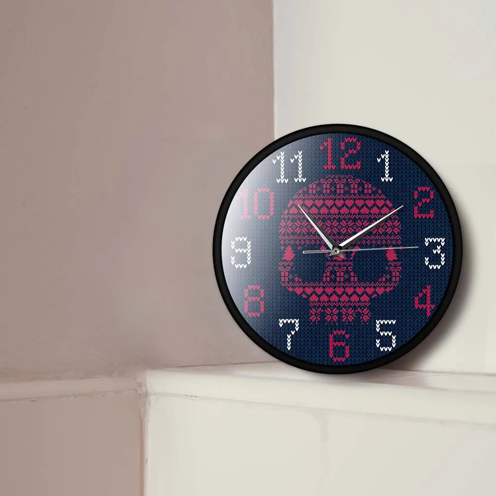 Скандинавский норвежский стиль настенные часы с черепом зимние вязаные