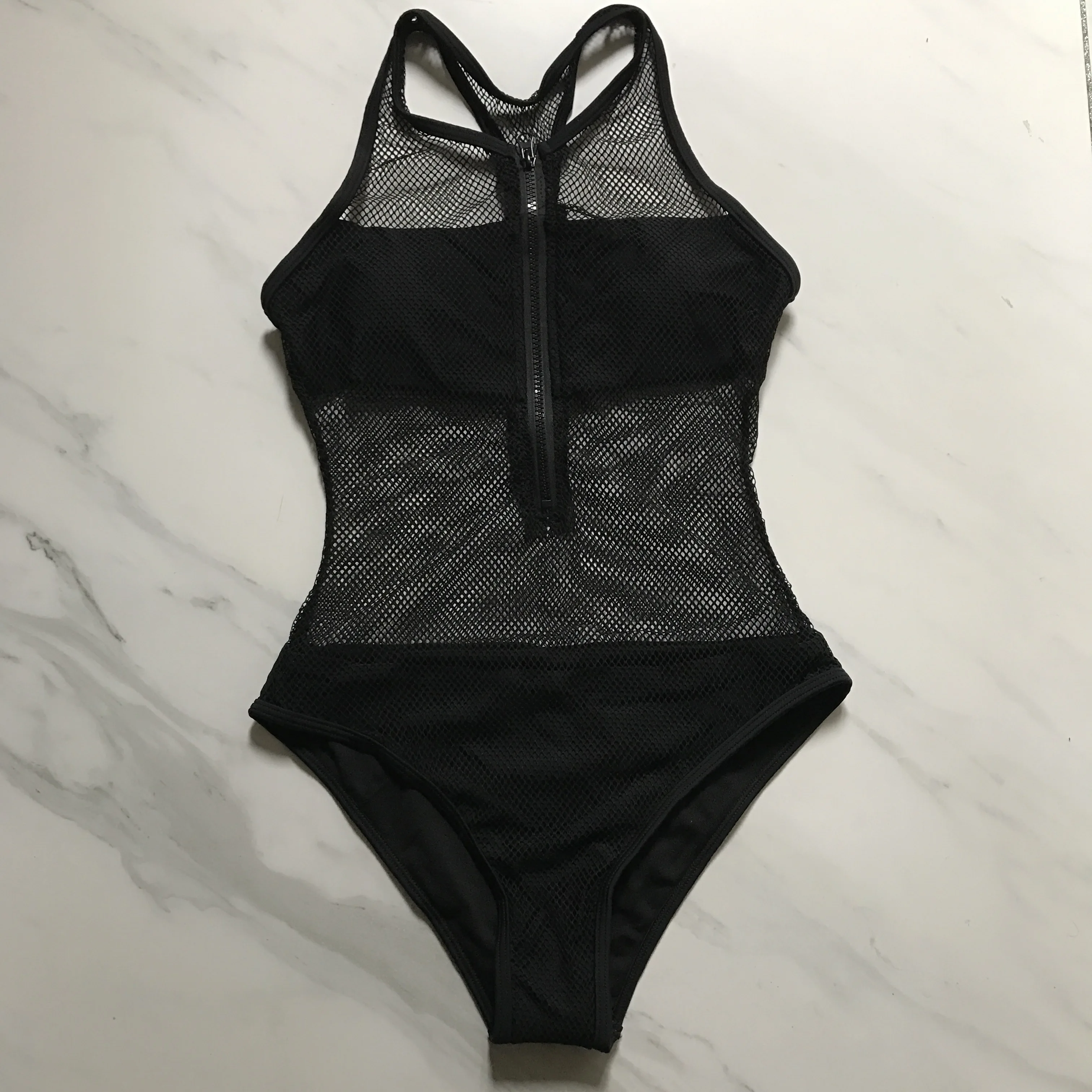 

KEENEST Surf Suit Swimsuit One Piece Sexy Solid Patchwork Zipper Swimwear Women Bathing Suit Maillot